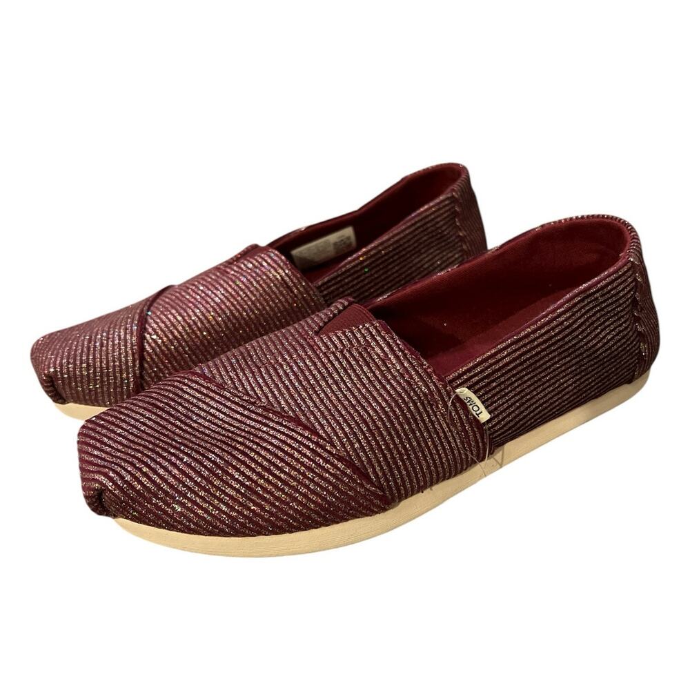 NEW TOMS Women's Alpargata Cabernet Glitter Rib Knit Shoe Size 5.5